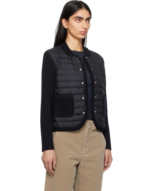 Moncler Black Padded Wool Down Cardigan