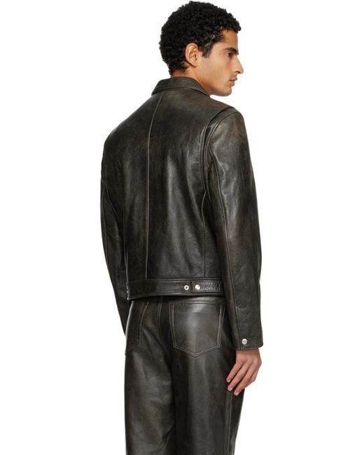 TONYWACK Black Zip Leather Jacket for men