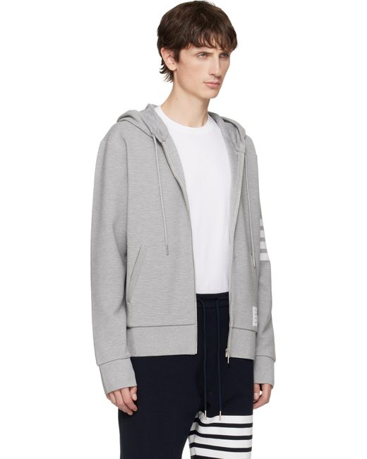 Pull À Capuche Gris En Ottoman De Coton À Quatre Rayures Et À Glissière Thom Browne pour homme en coloris Gray
