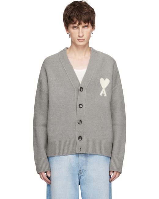 AMI Gray Alpaca Ami De Coeur Cardigan for men