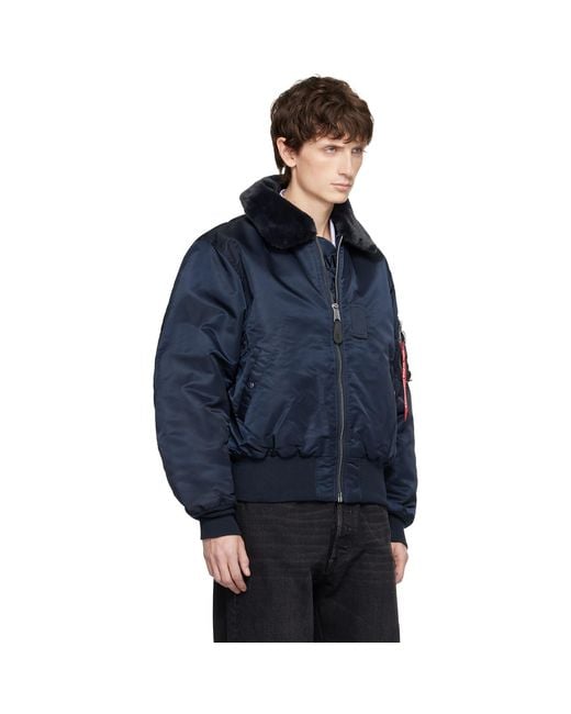 MASTERMIND WORLD Blue Alpha Industries Edition B-15 Flight Reversible Bomber Jacket for men