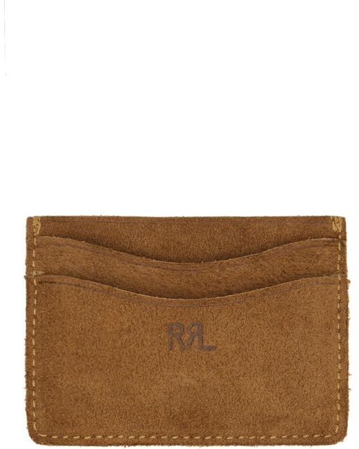 RRL Brown Tan Roughout Suede Card Holder for men