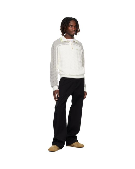 Casablanca White Off- & Tennis Boucle Long Sleeve Polo for men