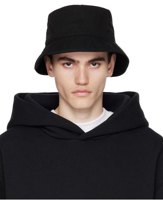 Acne Black Embroidered Bucket Hat for men