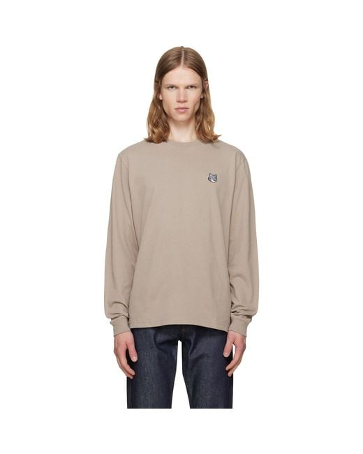 Maison Kitsuné Natural Taupe Fox Head Comfort Long Sleeve T-shirt for men