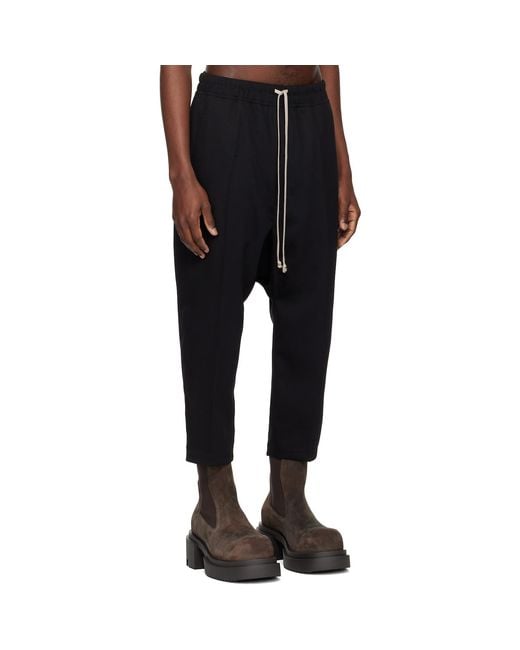 Rick Owens Black Temple Drawstring Cropped Trousers for men
