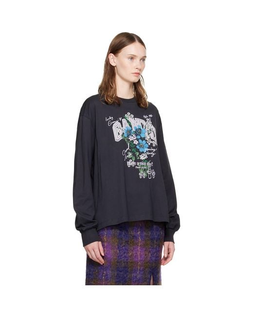 Ganni Blue Flowers Long Sleeve T-Shirt