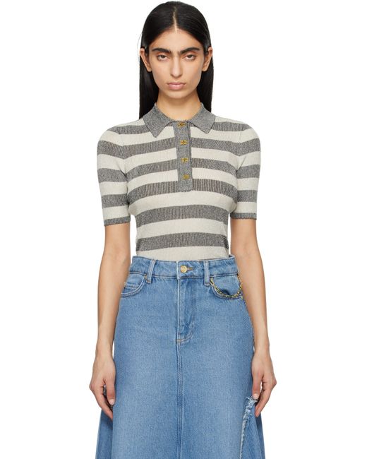 Ganni グレー Striped Sparkle Rib ニットポロシャツ Multicolor