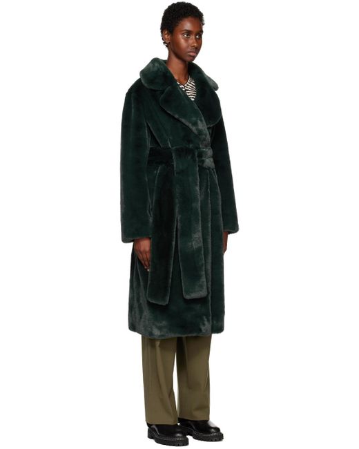 Proenza Schouler Black Green White Label Belted Faux-fur Coat