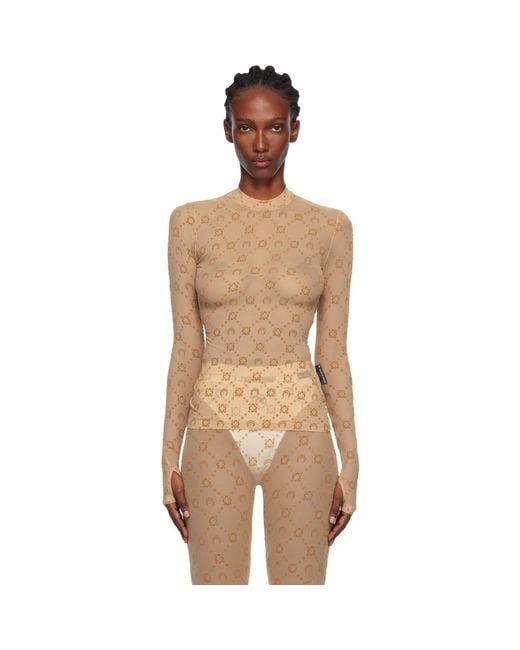 MARINE SERRE Multicolor Tan Recycled Mesh Flock Second Skin Highneck Top