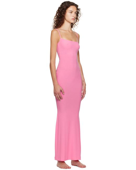 Skims Pink Soft Lounge Rib Long Slip Dress