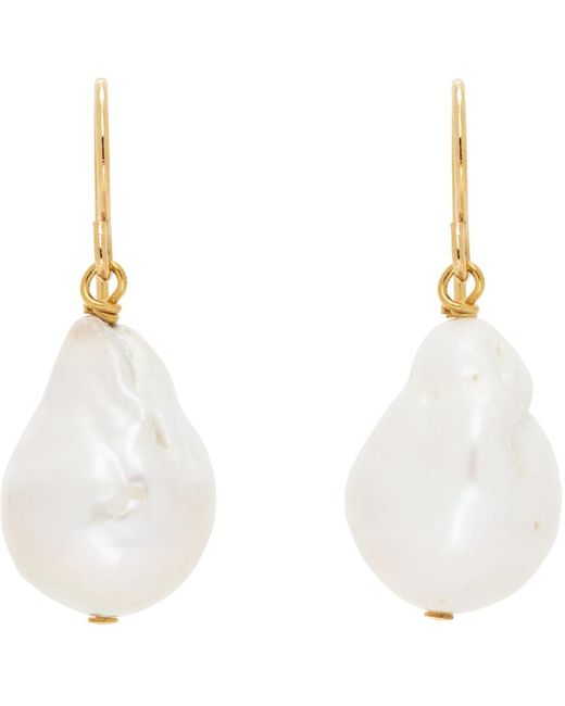 Jil Sander Gold & White Pearl Grainy Earrings