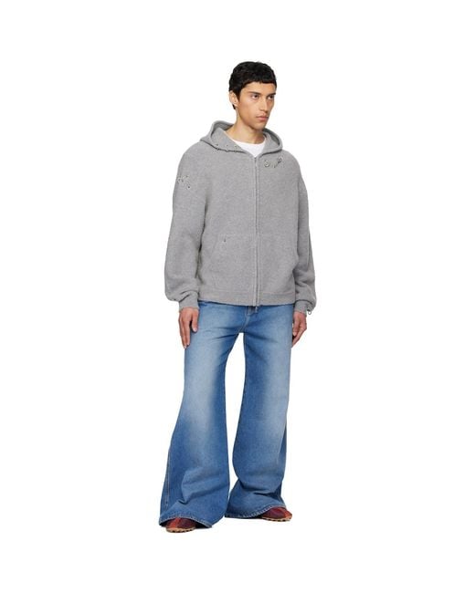 we11done Gray Rose Thorns Oversized Zip-Up Hoodie for men