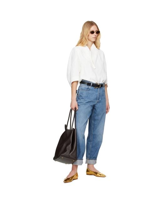 Bottega Veneta White Off- Grainy Viscose Linen Cocoon Shirt
