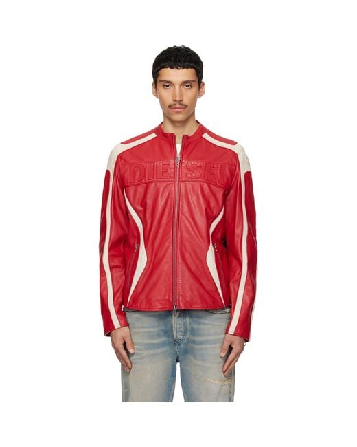 DIESEL Red Off- L-Adam Leather Jacket for men