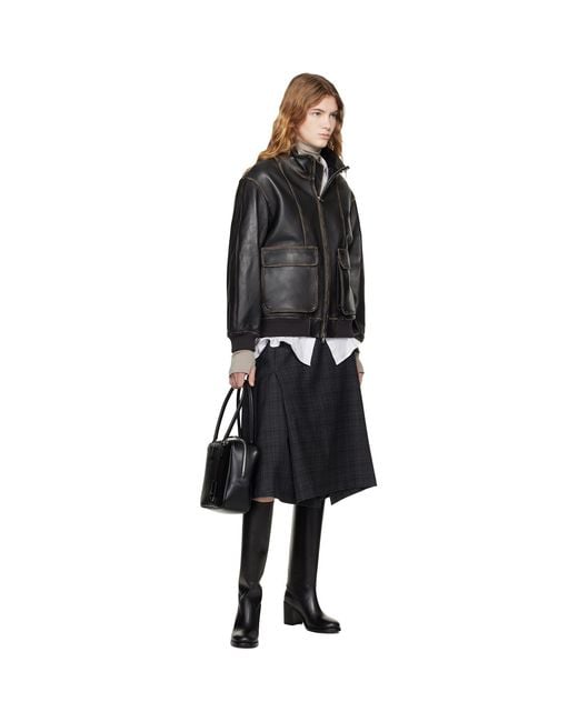 DUNST Black Stand Collared Leather Jacket