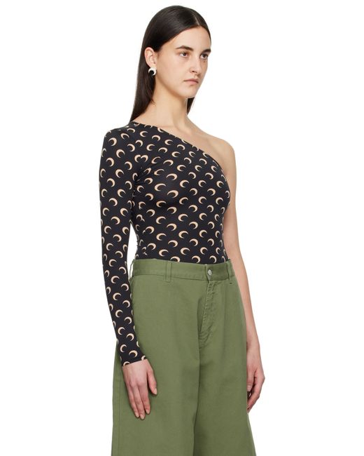 MARINE SERRE Green Recycled Moon Jersey Second Skin Asymmetric T-Shirt