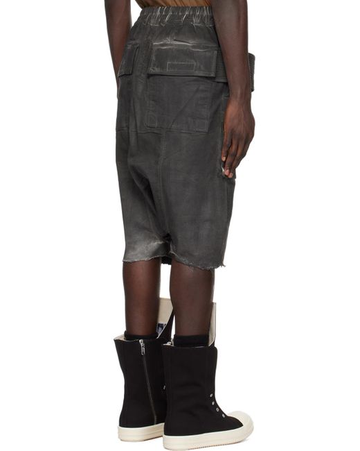 Rick Owens Black Gray Creatch Denim Shorts for men