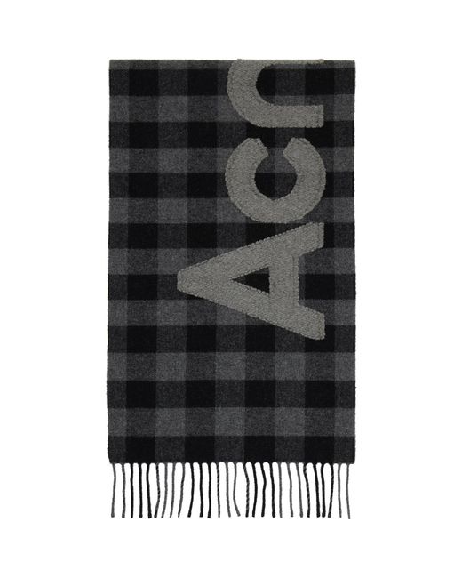 Acne Black Check Logo Scarf