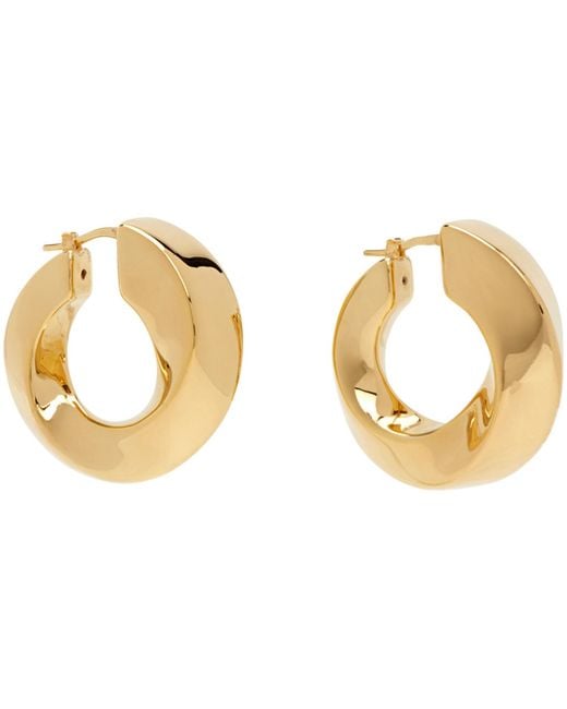 Bottega Veneta Black Gold Twist Hoop Earrings
