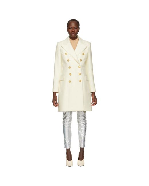Balmain White Wool-cashmere Coat