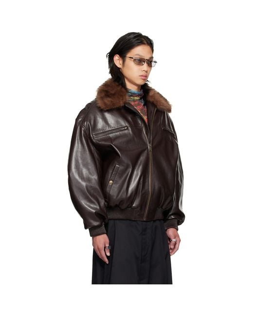 Lu'u Dan Black Faux-Leather Cargo Flight Jacket for men