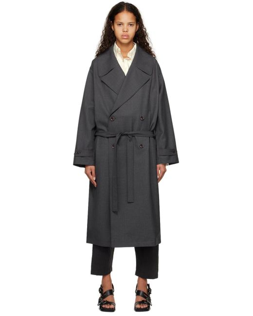 Lemaire Black Gray Double-breasted Trench Coat