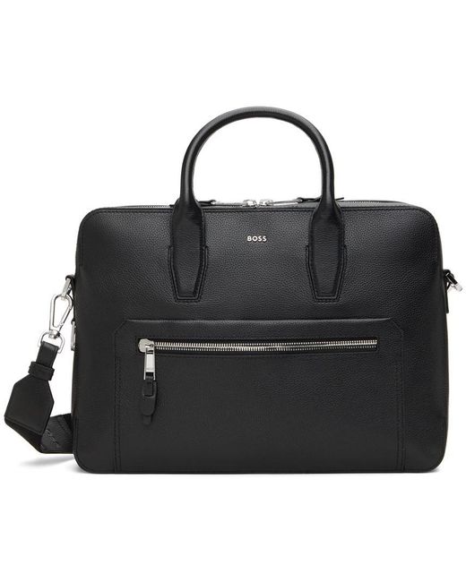 Boss Black Grained Leather Document Briefcase for men