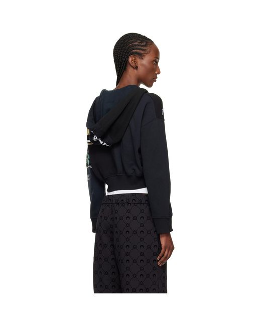 MARINE SERRE Blue Regenerated Graphic Jersey Cropped Zipped Hoodie