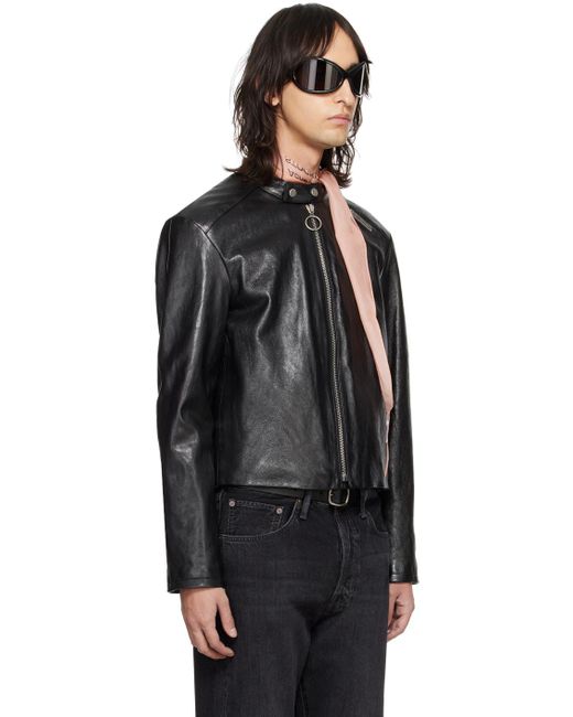 Acne Black Band Collar Leather Jacket for men