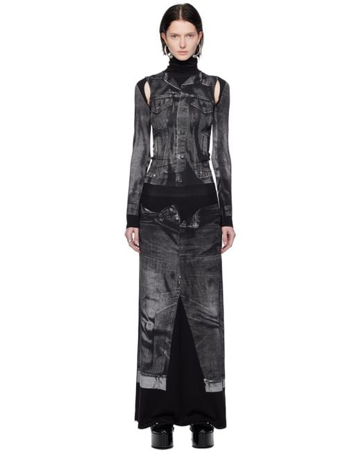 Jean Paul Gaultier Black Trompe L'oeil Printed Stretch-jersey Turtleneck Maxi Dress