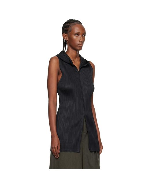 Pleats Please Issey Miyake Black Monthly Colors April Hooded Long Vest