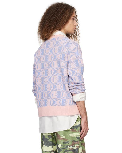 Acne White Pink & Blue Jacquard Sweater for men