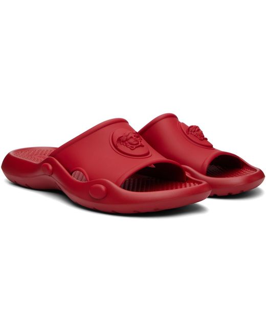 Versace Red Nettuno Rubber Slides for men