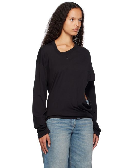 Courreges Black Asymmetric Off Shoulder T-Shirt