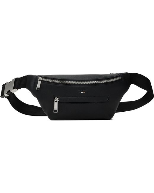 Boss Black Pebble-Grained Faux-Leather Belt Bag for men