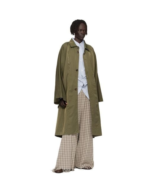 Hed Mayner Green Crinkled Trench Coat for men