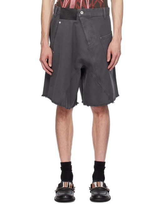 J.W. Anderson Black Gray Twisted Shorts for men
