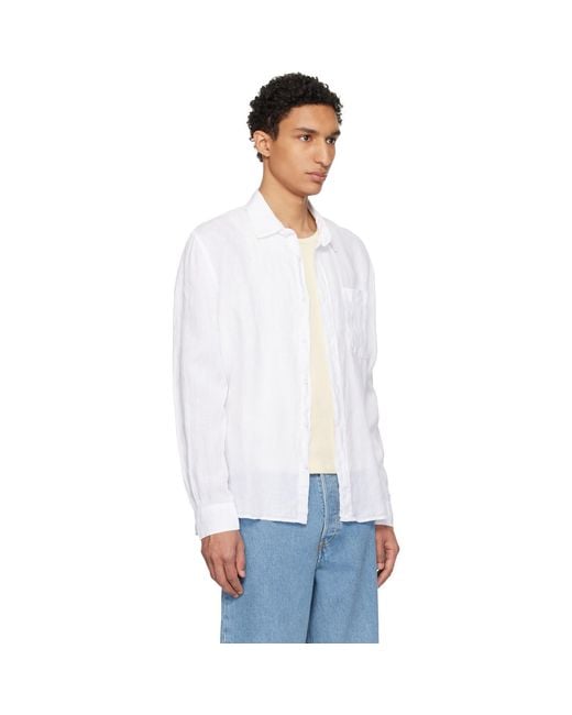 Merz B. Schwanen White Relaxed Linen Long Sleeve Shirt for men