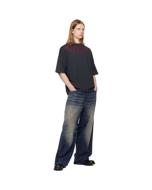 Palm Angels Black Big Neck Logo Loose T-Shirt for men