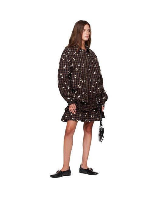 Ganni Brown Printed Check Bomber Jacket