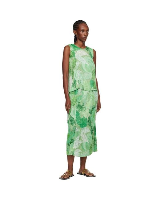 Pleats Please Issey Miyake Green Foggy Forest Midi Skirt