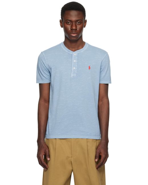 メンズ Polo Ralph Lauren ブルー スラブ ジャージ 半袖 ヘンリーネック Blue