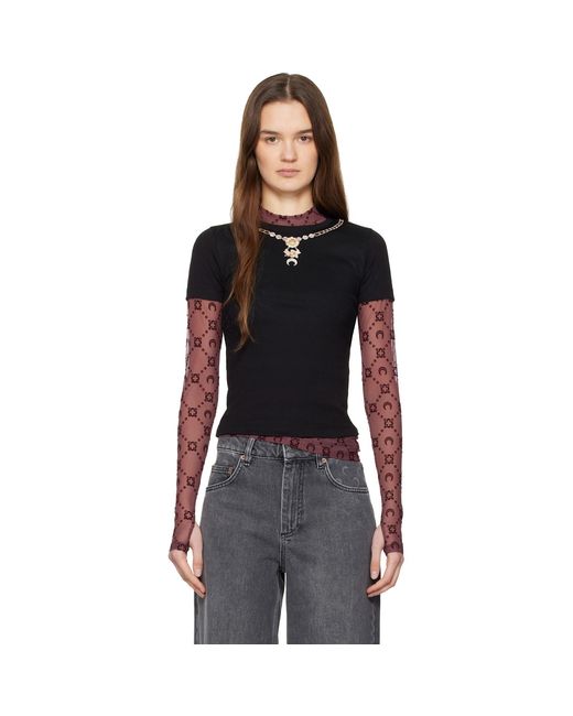 MARINE SERRE Black Trompe L'Oeil Jewelry Jersey Baby Fit T-Shirt