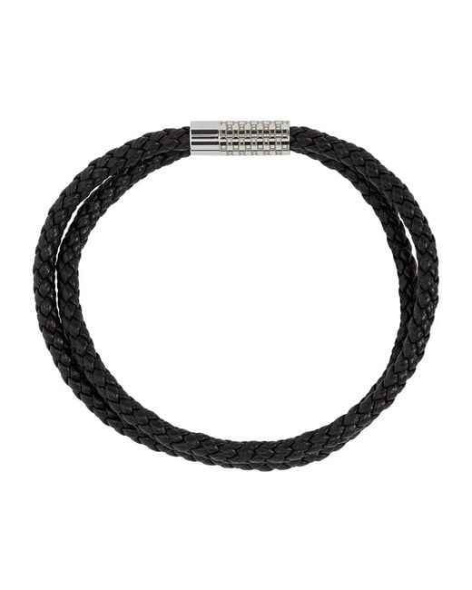 BOSS by Hugo Boss Leather Black Double-wrapped Monogrammed Bracelet for ...