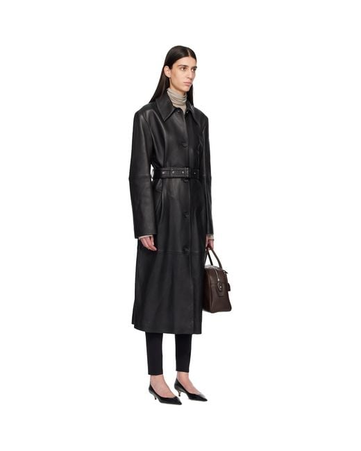 Totême Black Belted Leather Coat