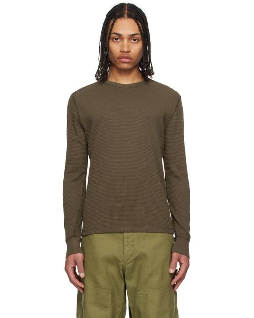 RRL Multicolor Khaki Garment-Dyed Waffle-Knit Crewneck Sweatshirt for men