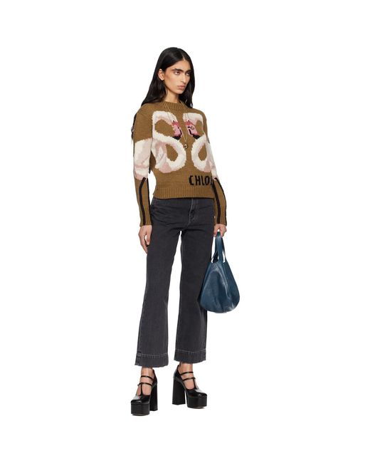 Chloé Black Crew-Neck Logo Wool Knit Sweater