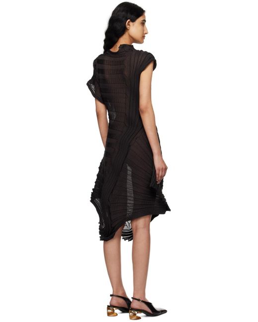 Issey Miyake Black Sheer Moving Knit Midi Dress