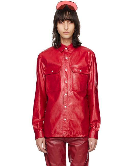 Rick Owens Red Outershirt Leather Jacket for men
